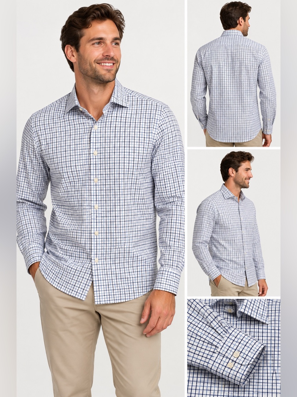 Raymond Shop White and Blue Grid Dress Shirt